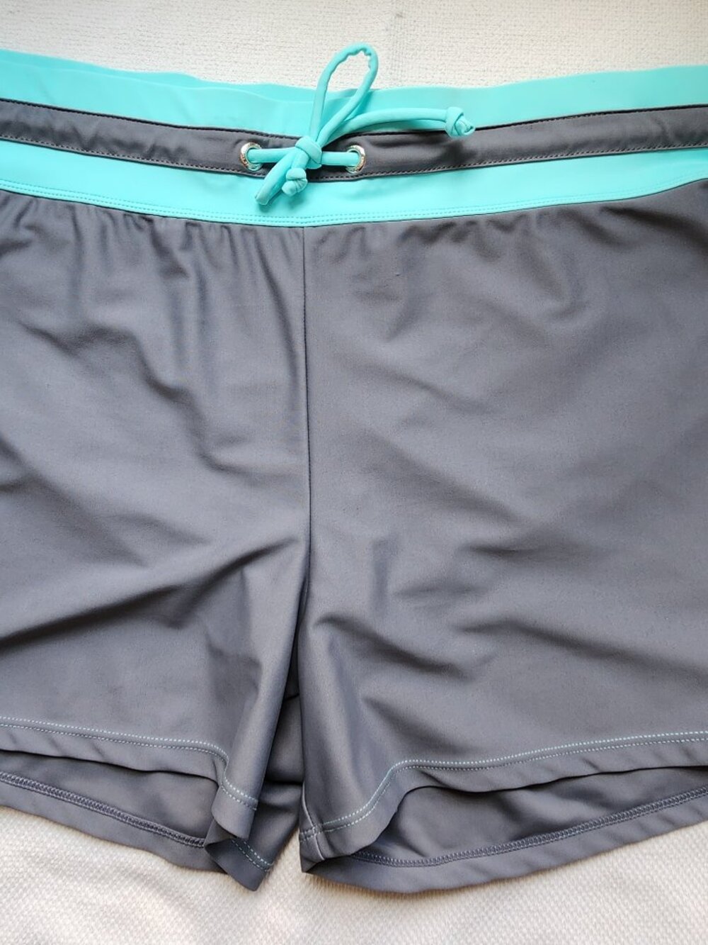 NWT Free Country Women's Swim Shorts Gray Aqua w/ Pocket Solid Polyester size 18